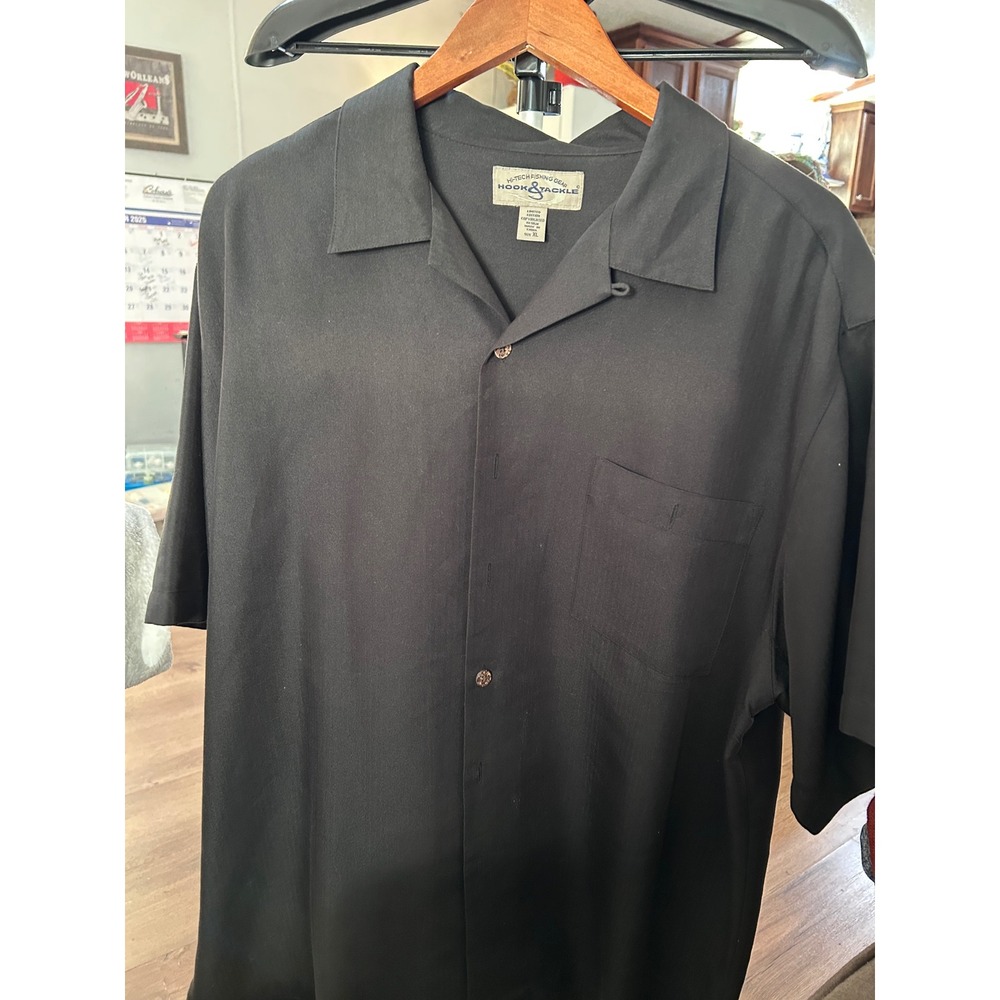 Hook & Tackle Men's XL Fishing Gear Black Palm Tree Marlin‎ Embroidered Shirt